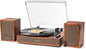 Vinyl Record Player with External Speakers, 3 Speed Vintage Stereo Turntable for Vinyl Records, Bluetooth Input, Auto Stop & Belt Driven System, RCA Out and Aux in - Brown Wood