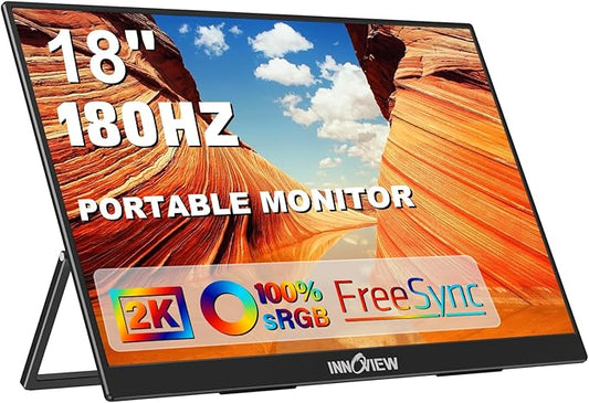 InnoView 18 inch Portable Monitor, 180HZ OD Gameplus 2K 2560x1600 QHD 100% sRGB Portable Gaming Monitor with Kickstand HDR FreeSync Travel Monitors for Game Console, PS5, Switch, PC, Phone