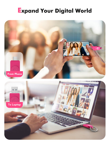 MOSDART 256GB USB C and A 3.2 150MB/s Dual Flash Drive with Keychain, Pink
