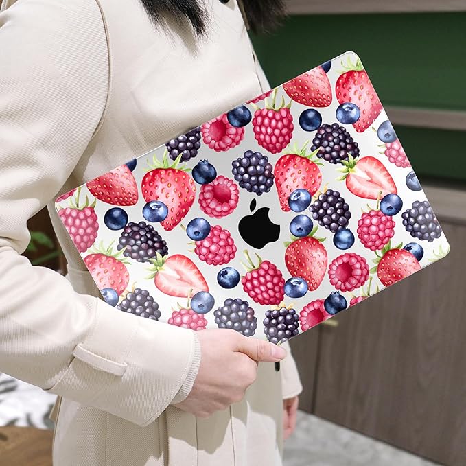 MEEgoodo Case for M4/M3/M2 MacBook Air 13.6 inch Case 2025 2024 2022, Fit Model A3240/A3113/A2681, Laptop Hard Shell with Keyboard Cover Compatible with MacBook Air 13 inch, Fresh Berries Pattern
