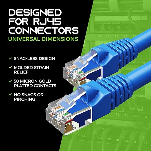 GearIT 24-Pack, Cat5e Ethernet Patch Cable 2 Feet - Snagless RJ45 Computer LAN Network Cord, Blue - Compatible with 24 48 Port Switch POE Rackmount 24port Gigabit