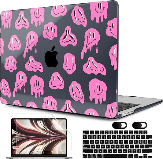 MEEgoodo Case for M5/M4/M3/M2 MacBook Air 13.6 inch 2026 2025 2024 2022, Fit Model A3449/A3240/A3113/A2681, Case Compatible with MacBook Air 13 inch, Pink Groovy Emoji