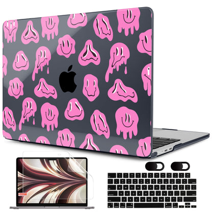 MEEgoodo Case for M5/M4/M3/M2 MacBook Air 13.6 inch 2026 2025 2024 2022, Fit Model A3449/A3240/A3113/A2681, Case Compatible with MacBook Air 13 inch, Pink Groovy Emoji