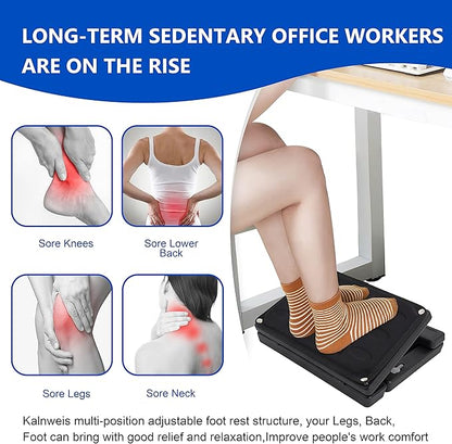 Adjustable Foot Rest and Footstool Under Desk, Ergonomic Leg Rest with Massage Roller, Height & Angle Adjustable, Detachable Cushion for Office and Home (Black)