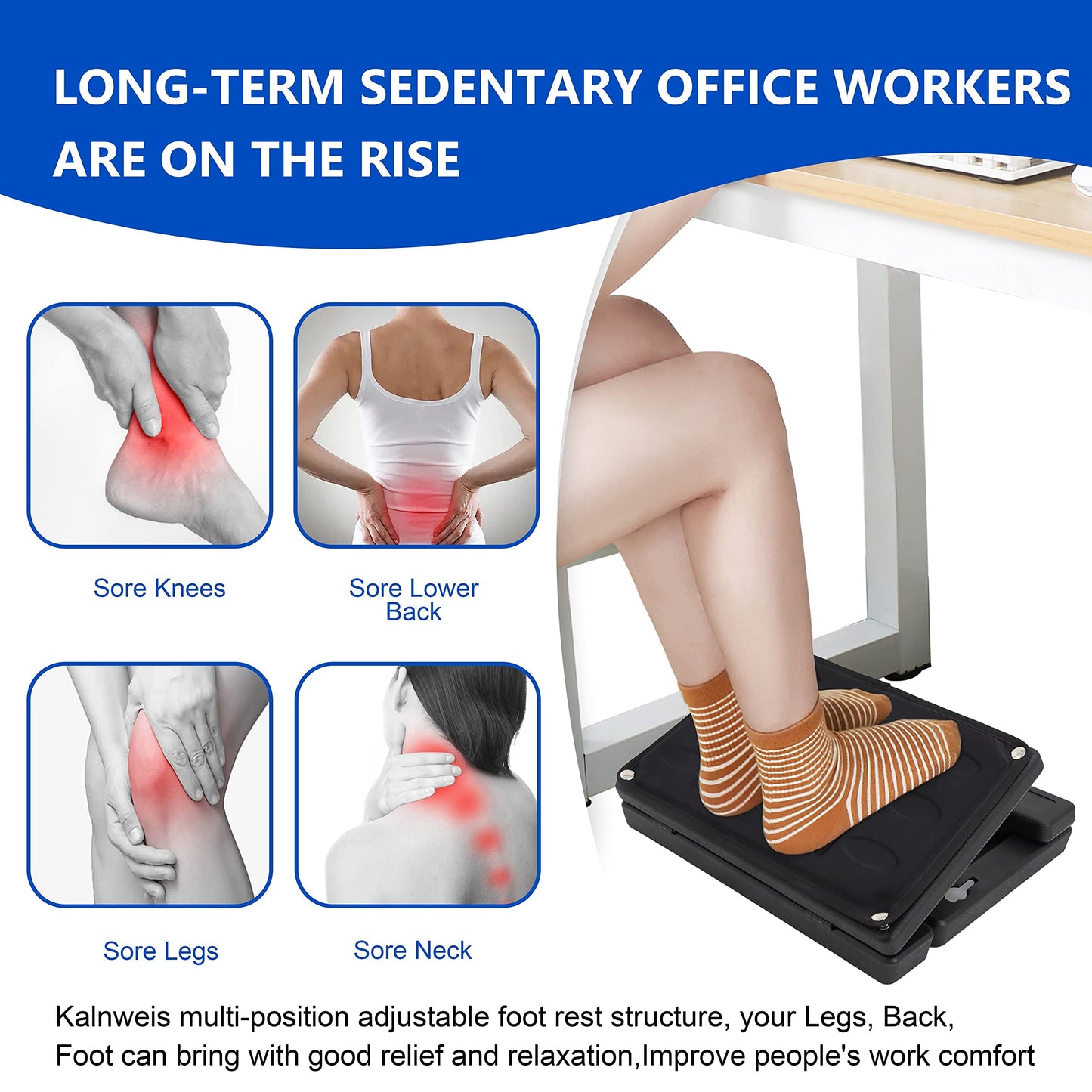 Kalnweis Ergonomic Under Desk Footrest & Leg Rest Stool with Massage Roller