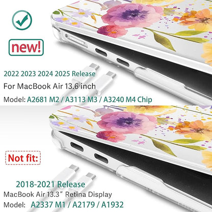 May Chen for MacBook Air 13.6 inch Case A3240 M4 A3113 M3 A2681 M2 with Retina Dispaly, 2025 2024 2023 2022 Release, Plastic Hard Shell Case with Screen Protector & Keyboard Cover, Watercolor Flower