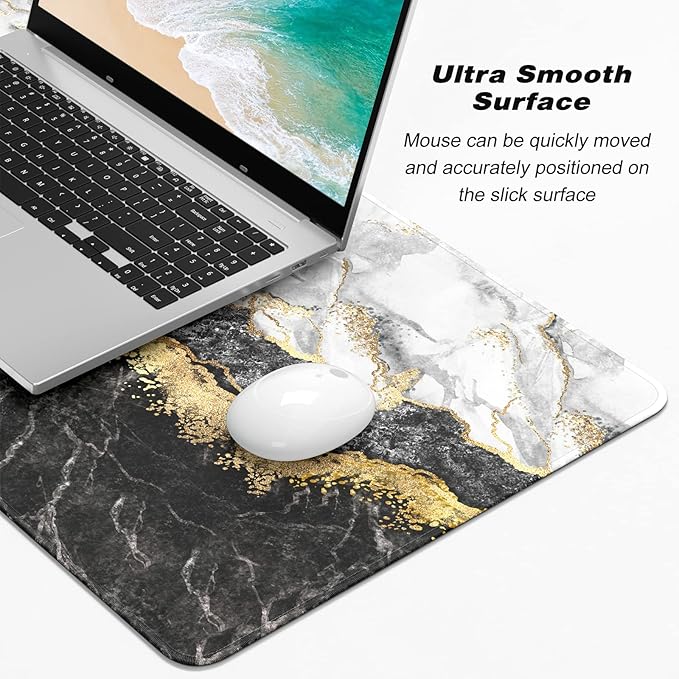 Extended Gaming Mouse Pad, XXL Large Mouse Mat 30 x 14 Inch, Big Computer Keyboard Mousepad, Waterproof Desk Pad with Stitched Edges and Non-Slip Base for Office Gaming, Black Cracked Marble
