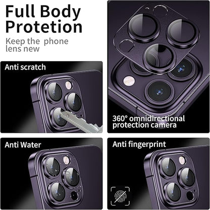 Camera Lens Protector for iPhone 14 Pro/iPhone 14 Pro Max, Alloy Metal Camera Cover with Tempered Glass Screen Protector Accessories,Case Friendly,Scratch Resistant,Easy to Install -Purple