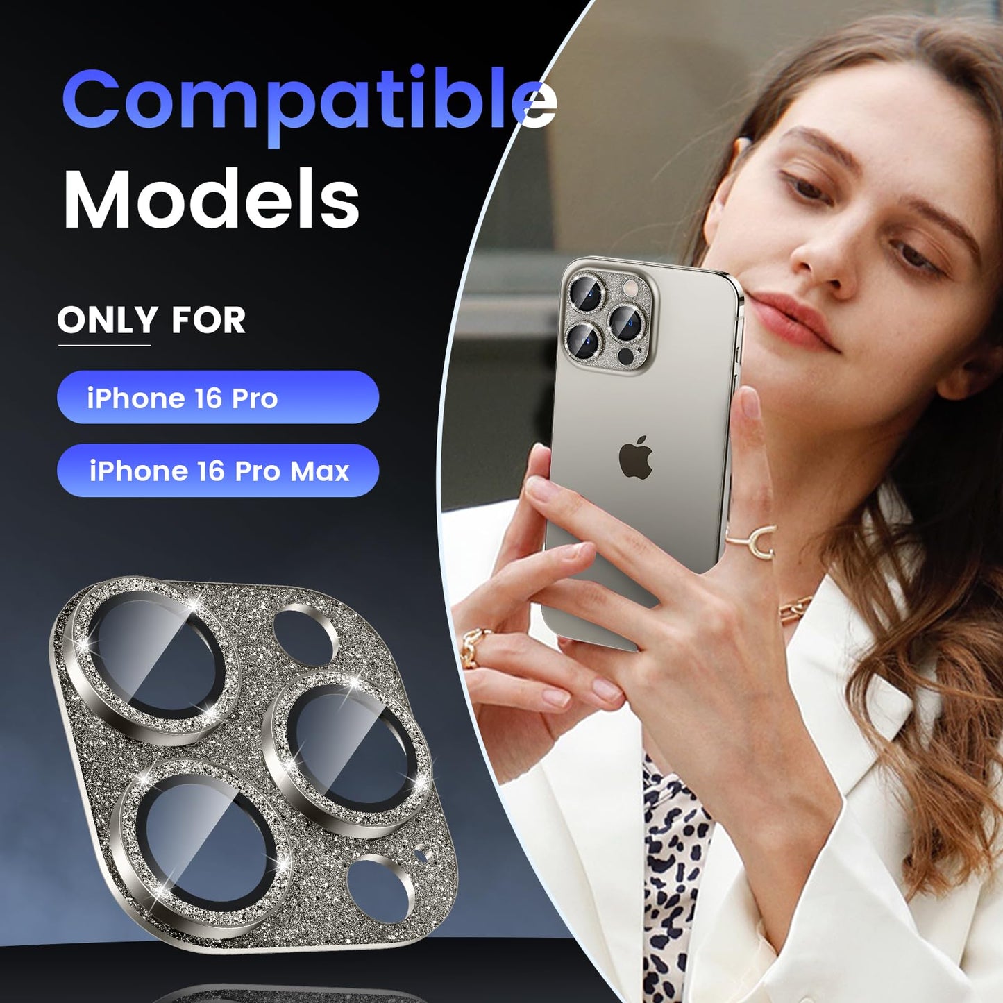 Tensea for iPhone 16 Pro/iPhone 16 Pro Max/iPhone 14 Pro/iPhone 14 Pro Max Camera Lens Protector, Metal Aluminum Alloy Tempered Glass Cover Camera Screen Protector Accessories, Case Friendly