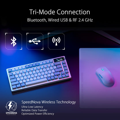 ASUS ROG Azoth Wireless Mechanical Gaming Keyboard – 75% TKL, Tri-Mode Connectivity, Hot Swappable Pre-lubed ROG NX Snow Linear Switches, PBT Keycaps, RGB, OLED Display, PC/Mac Support - White