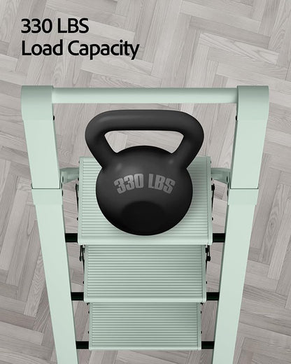 Taranta 3 Step Ladder,Lightweight Aluminum Step Stool with Convenient Handgrip, Folding Ladder with Anti-Slip Pedals, 330lbs Capacity Stepladder for Home, Office, Kitchen-Fairyland Green