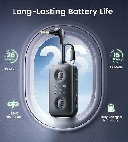 Unique Design Bluetooth 5.4 Transmitter Receiver with Qualcomm aptX Adaptive for Dual AirPods/Headphones, 3.5mm Aux Jack & USB C Bluetooth Adapter for Airplane/TV/PS5/Gym/Phone/Tablet/Car(for TV)
