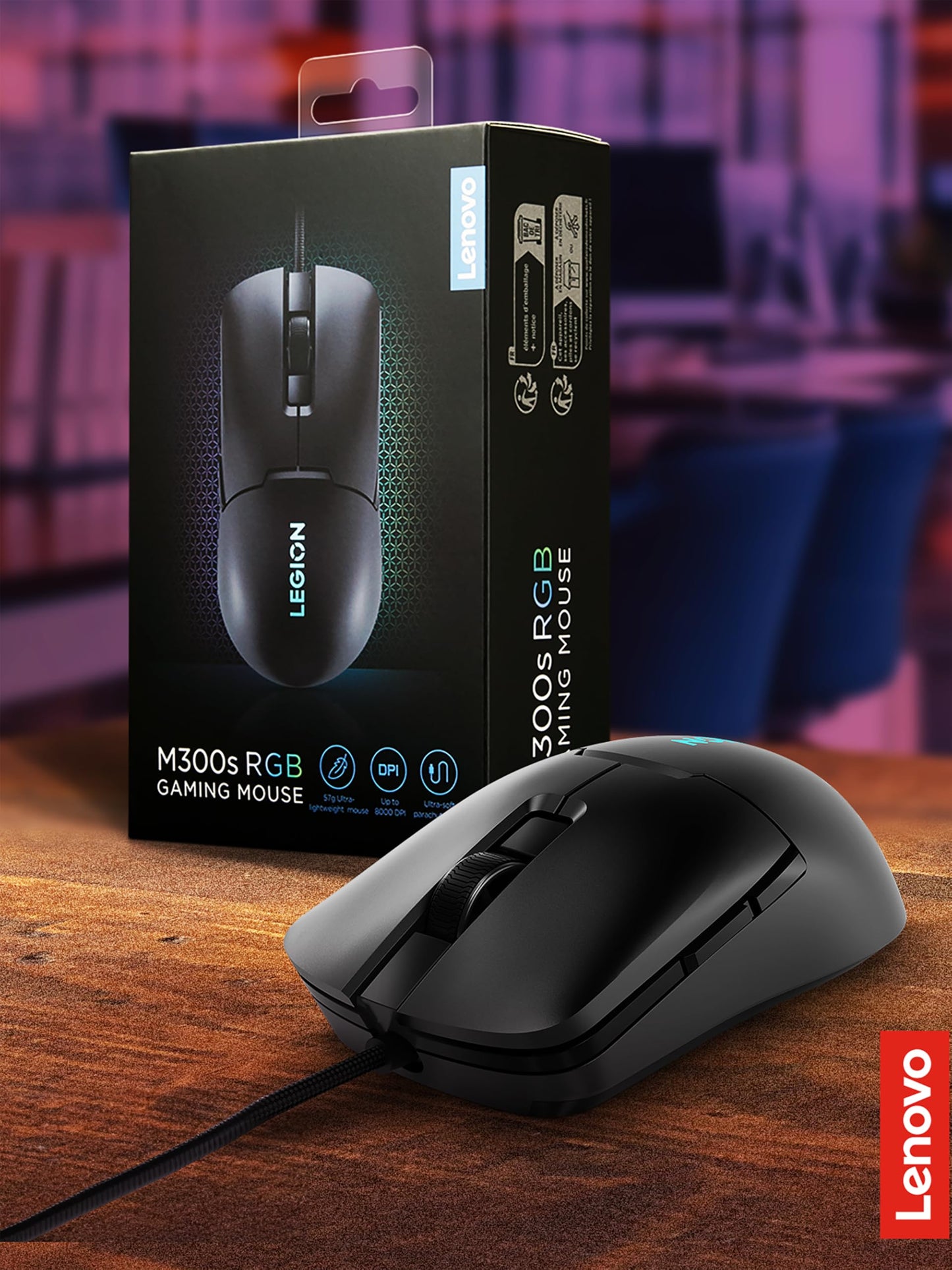 Lenovo Legion M300s RGB Wired Gaming Mouse - 8,000 DPI Adjustable Sensor, 6 Programmable Buttons & 20-Million Clicks Durability with Optimized Comfort (Black)