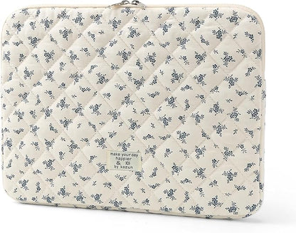 Puffy Laptop Sleeve 13-15.6 Inch Cute Quilted Laptop Protective Case Padded Floral Computer Sleeve for MacBook (A-Light Blue, 13 Inch)