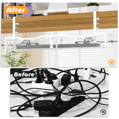 Under Desk Cable Management Tray, No Drill Steel Desk Cable Organizers, Wire Management Tray Cable Management Rack (24.4" Length-White)