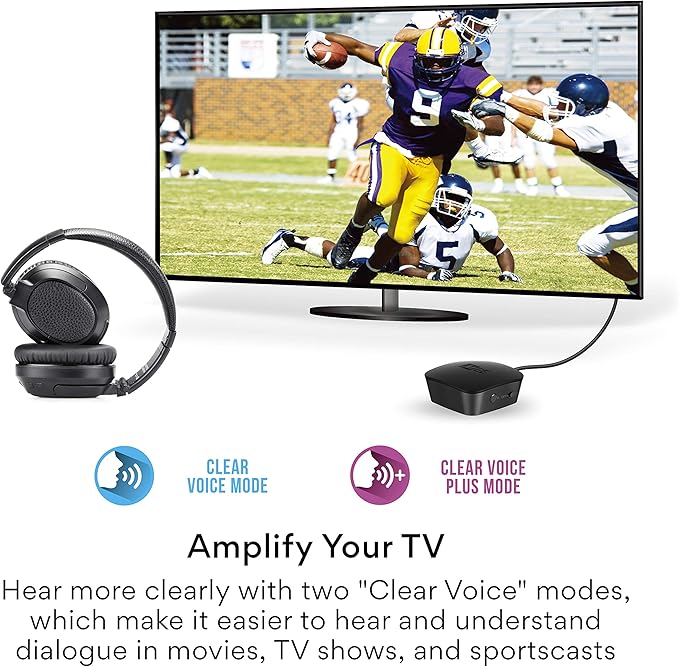 MEE audio Connect T1CMA Bluetooth Over-Ear Wireless Headphones Headset for TV with no Audio Delay; Includes Transmitter (Optical/AUX/RCA) and CinemaEAR Audio Enhancement for Seniors & Hard of Hearing