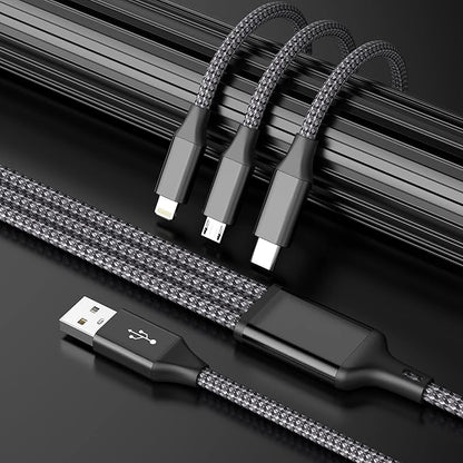 IDISON Multi Charging Cable(2Pack 4FT), 3 in 1 USB Charging Cable for Multiple Devices, Braided Universal Phone Charger Cord with Type-C, Micro USB, IP Port for iPhone16/15/14/Android Phones and More