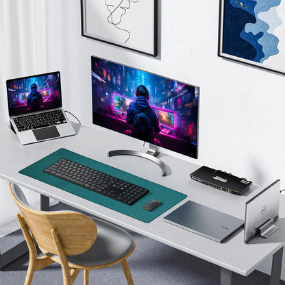 ALOANES Dark Green Waterproof Desk Mat,Large Extended Mouse Mat,Office Desk Protector with Anti-Slip Base,Stitched Edge,Grain Jacquard Surface,Perfect for Gamer,Office&Home, XL(11.81''x27.56''x0.12'')