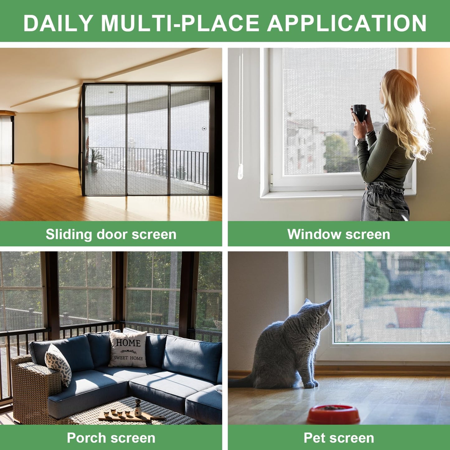 48"X236" Window Screen Replacement Kit, 6 in 1 Window Screen Door Repair Kit, Replacement Window Screens, Fiberglass Patio Screen Mesh for Porch Sliding Door, Rolling Tool Hook Spline Cutter Ruler