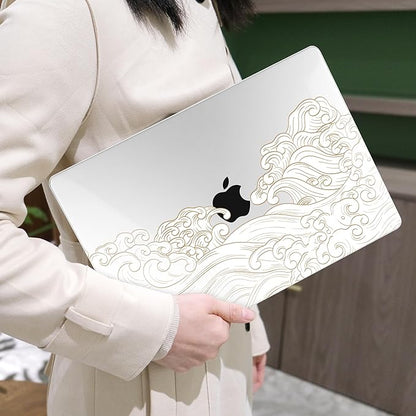 MEEgoodo for MacBook Air 13.3 inch Case 2021 2020 2019 2018 A2337 M1 A2179 A1932, Laptop Shell with Keyboard Webcam Cover & Trackpad Film & Type C Adapter for MacBook Air M1, Hand Drawn Wave