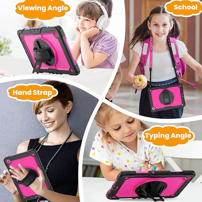 SEYMAC stock Case for Samsung Galaxy Tab A9+ Plus 11'', Full-Body Drop Protection Case with Screen Protector Pencil Holder [360° Rotating Hand Strap] &Stand, Pink+Black