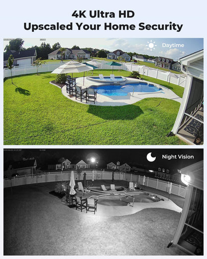 H.VIEW 8MP Security Camera System 4TB HDD, 8pcs POE Security Camera System 4k Outdoor, 8X 8MP Wired Outdoor IP Cameras with Two-Way Audio, Human AI Detection, Cameras System for Home Security