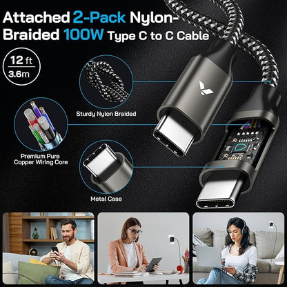 45W Super Fast Charger USB C, 45 Watt Type-C Android Phone Charger Fast Charging Block with 12FT Type C Cords for Samsung Galaxy S25 Ultra/S24 Ultra/S24+/S23 Ultra/S23+/S22 Plus/S20, Tab S9/S8 Ultra