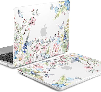 Batianda Premium Case for New MacBook Air 15 inch 2025 M4 2024 2023 with M3 M2 Chip, Designed Protective Plastic Hardshell & Keyboard Cover & Screen Protector, Butterfly and Flower