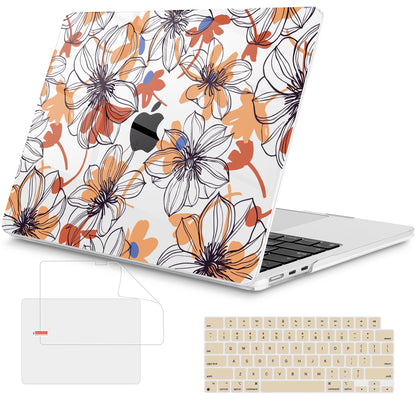 Mektron Compatible with M4 MacBook Air 15 inch Case 2025 A3241 2024 2023 M3 A3114 A2941 M2 Liquid Retina Display Touch ID, Plastic Hard Case & Keyboard Skin & Screen Protector - Floral C345