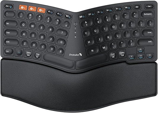 ProtoArc Bluetooth Ergonomic Keyboard, Compact Wireless Ergo Keyboard with Palm Rest