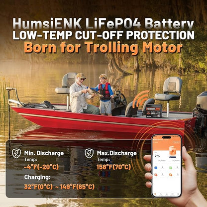 12V 100Ah LiFePO4 Lithium Battery Bluetooth - BCI Group 24 Deep Cycle Battery, Built-in 100A BMS & Low-Temp Protection, 15000+ Cycles, for RV/Marine/Trolling Motor/Off-Grid/Home Backup