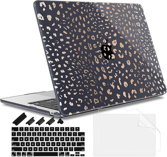 May Chen for MacBook Air 13.6 Inch Case 2025/2024/2023/2022 Release (Model A2681 A3113 A3240, M2 M3 M4 Chip) – Hard Shell Laptop Cover with Keyboard Cover & Screen Protector， Leopard Print