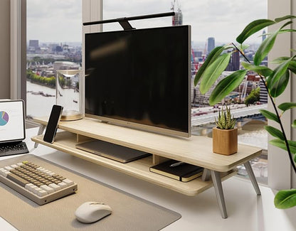 Fenge Dual Monitor Stand, Monitor Stands Riser for 2 monitors, 42.5 Inch Wood Desk Shelf with Storage Organizer and Cable Management for Office Desk Accessories