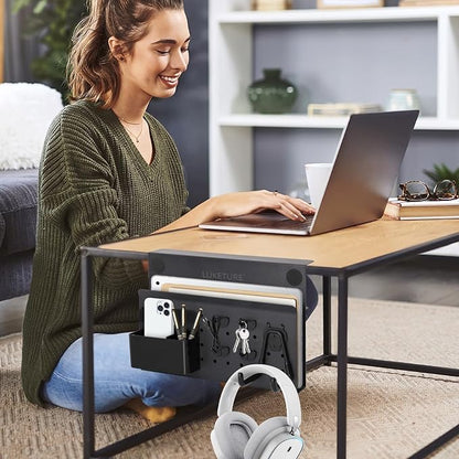 LUKETURE Desk Side Storage, No Drill Laptop Side Desk Mount, Steel Hanging Organizer, with Pegboard Accessories, Clamp on Laptop Holder for Office and Home, Fits Flat Edge Tables 0.3" to 2.8"