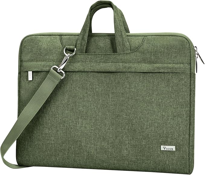 Voova Laptop Bag 15.6 Inch, Waterproof Computer Sleeve Carrying Case with Shoulder Straps & Handle Compatible with Macbook Air 15 M2/M3/M4, MacBook Pro 15/16, 15-16 Inch Hp Dell Lenovo, Army Green