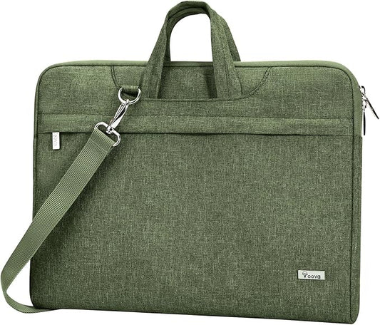 Voova Laptop Bag 15.6 Inch, Waterproof Computer Sleeve Carrying Case with Shoulder Straps & Handle Compatible with Macbook Air 15 M2/M3/M4, MacBook Pro 15/16, 15-16 Inch Hp Dell Lenovo, Army Green