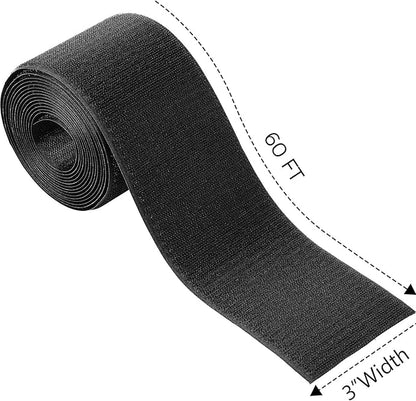 Cable Floor Strip Cord Cover Grip Floor Cable Protector Carpet Cable Management, Keep Cables Organized, Protect Cords and Prevent a Trip Hazard, 3 Inch x 10 Feet (60 Feet, Black)