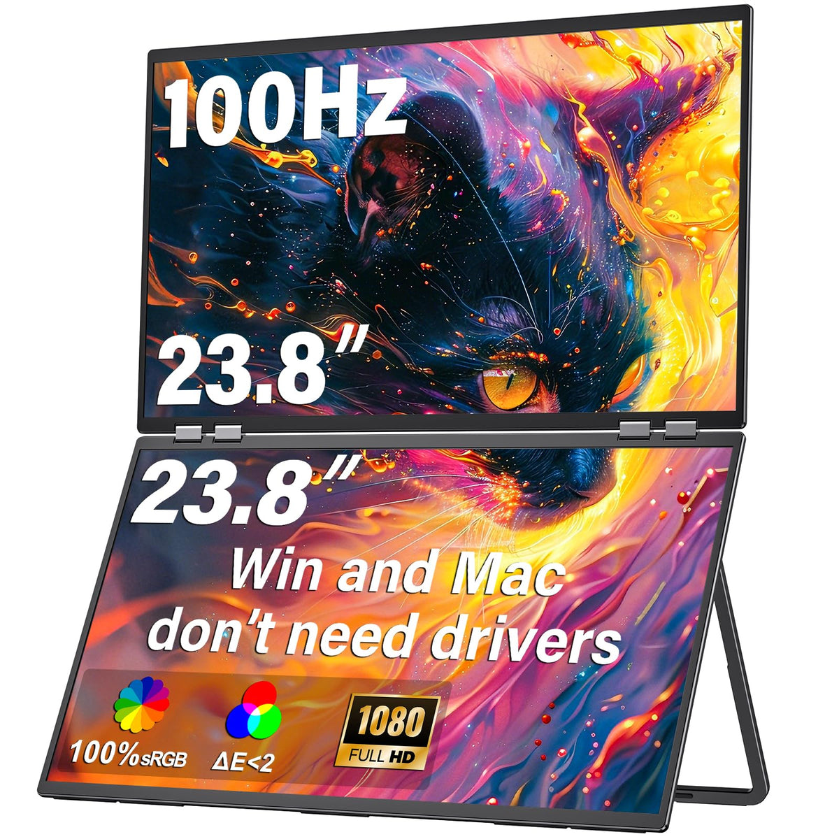 InnoView 23.8" FHD Dual Portable Monitor 1920x1080P 100% sRGB - Foldable & Stackable Design with 315° Screen Adjustment & 180° Stand | USB-C/HDMI, Dual Monitor for Laptop, Mac, Windows