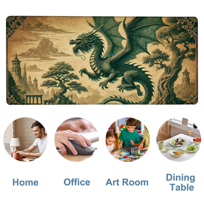 NITAHHHY Vintage-Style Dragon Gaming Mouse Pad 3mm Thick Stitched Edge Waterproof Non-Slip Large Computer Keyboard Mouse Mat,Suitable for Office Entertainment Decorative Desk Pad 35.4 x 15.7 Inches