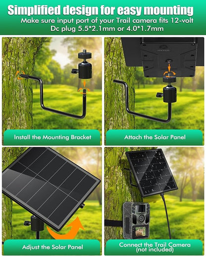 KEPEAK Solar Panel for Trail Camera - 6000mAh Battery, 12V Solar Battery Charger, Waterproof, for Outdoor 24/7 Wildlife Monitoring