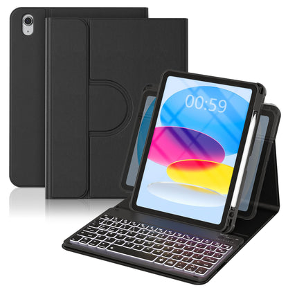YBING for iPad A16 Case with Keyboard 11th &10th Generation, 360 Rotation Magnetic Cover with 7-Color Backlit Wireless Detachable Keypad with Pencil Holder for iPad 11th 2025/10 Gen 10.9" 2022 (Black)