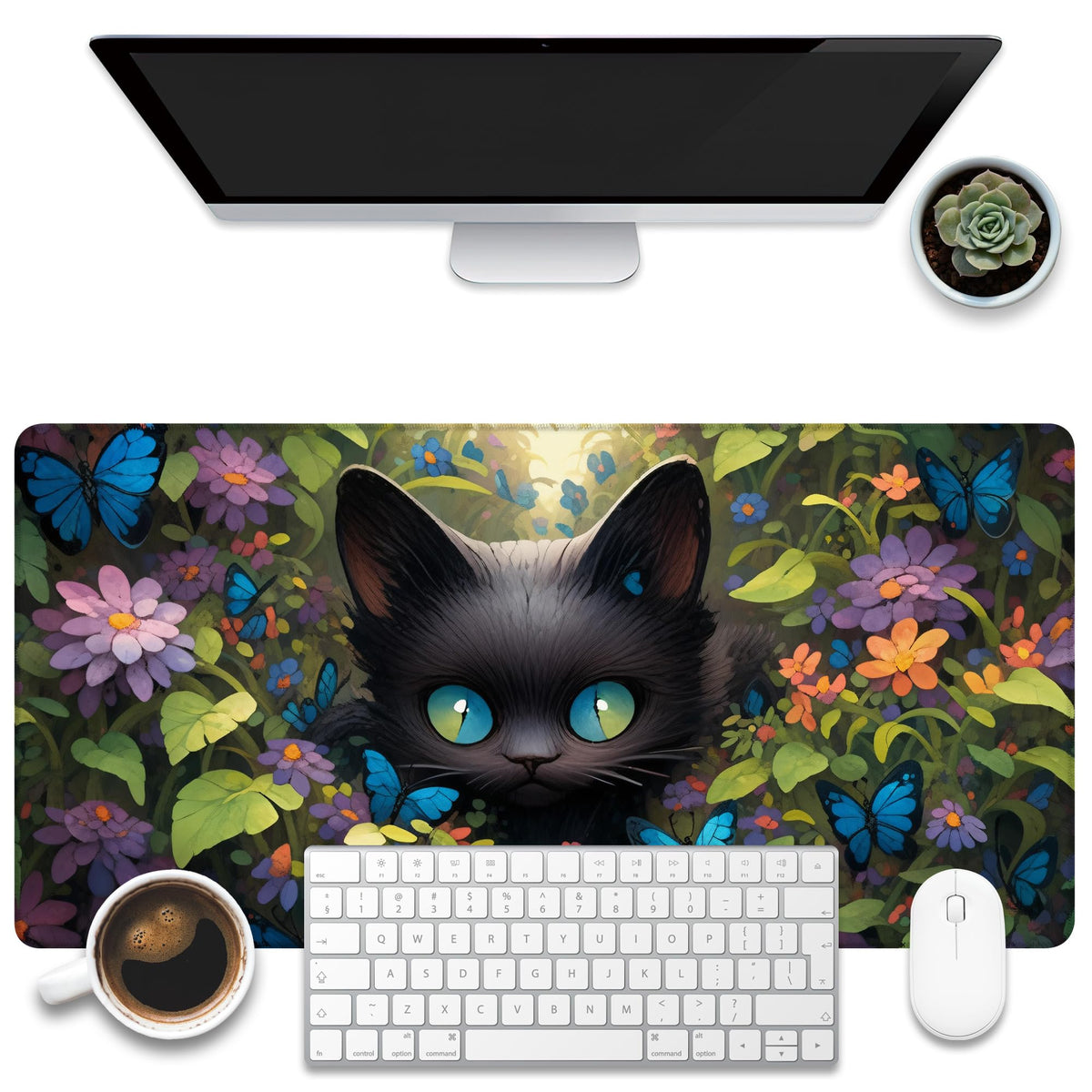 KOAIWPAE Desk Mat, Watercolor Pink Flowers Desk Pad, Green Leaves Flowers Large Gaming Mouse Pad for Desk, 31.5"x15.7" Extended Big Computer Keyboard Mouse Pad with Non-Slip Base and Stitched Edge