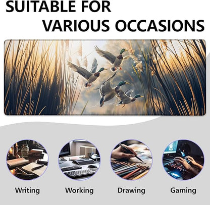Mallard Ducks Large Mouse Pad, Gaming Mouse Pad, Keyboard Mat, Non-Slip Rubber Base, Office Accessories, Desk Mat, MousePads for School, Work, Home Decor Gifts 31.5" x 11.8"