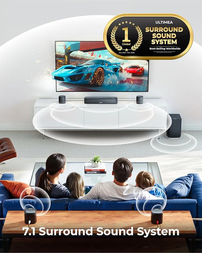 ULTIMEA 7.1ch Sound Bar with Dolby Atmos, Surround Sound System for TV with 4 Surround Speakers, Sound Bar for Smart TV with App Control, Soundbar with Subwoofer for Home Theater, HDMI eARC, Aura A60