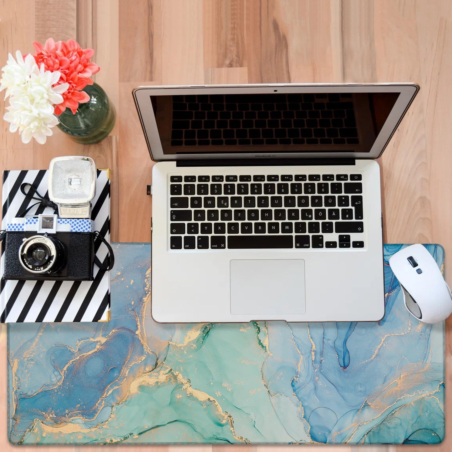 NITAHHHY Gaming Desk Pad Large Extra Length Fluid Art Marble Mouse Pad Keyboard Laptop Non-Slip Waterproof with Rubber Base Thick Stitched Edge Mouse Mat for Office Home 35.4 x 15.7 Inches
