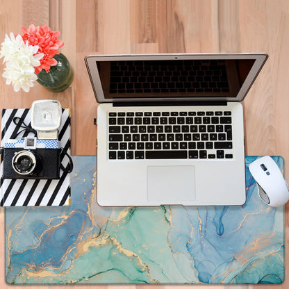 NITAHHHY Gaming Desk Pad Large Extra Length Fluid Art Marble Mouse Pad Keyboard Laptop Non-Slip Waterproof with Rubber Base Thick Stitched Edge Mouse Mat for Office Home 35.4 x 15.7 Inches