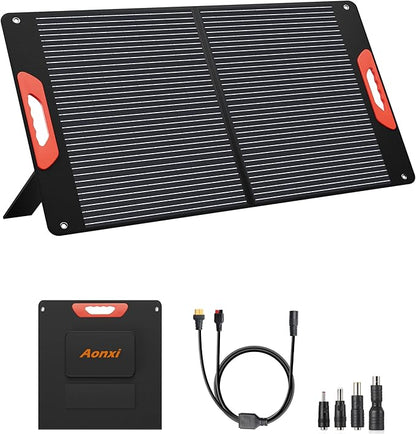 100W Portable Solar Panels for Power Station, 100 Watt ETFE Monocrystalline Foldable 20V DC Output Solar Panel Charger, 24% High Efficiency, QC3.0 USB-A & Type-C Output for Outdoor Camping RV Blackout