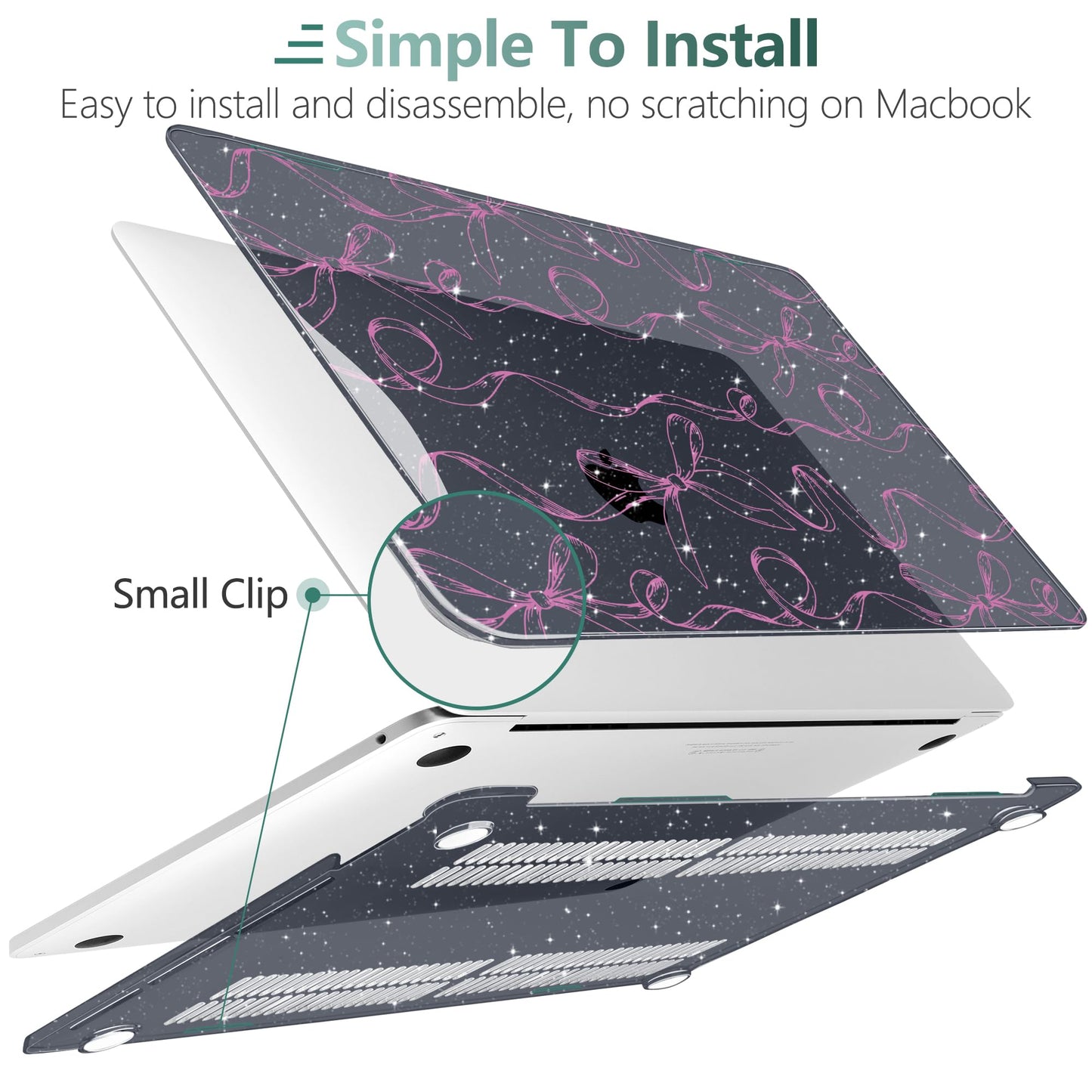 TWOLSKOO Compatible with MacBook Pro 13 inch Case 2023-2016 A2338 M2/M1 A2251 A2289 A2159 A1989 A1706, Plastic Hard Shell Cover & Keyboard Skin & Screen Protector, Sparkly Bows