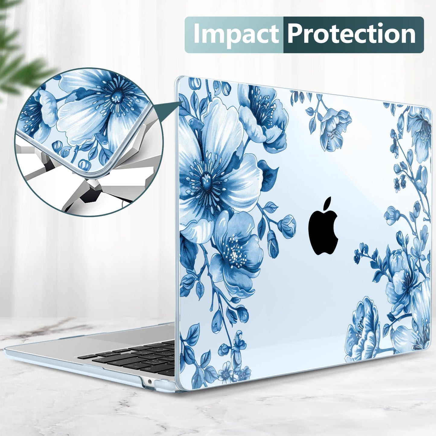 TWOLSKOO Compatible with MacBook Air 13 inch Case M5 2026 M4 2025 M3 M2 2024-2022 A3449 A3240 A3113 A2681, Plastic Hard Shell & Keyboard Cover for MacBook Air 13.6 inch Case, Blue Chinoiserie