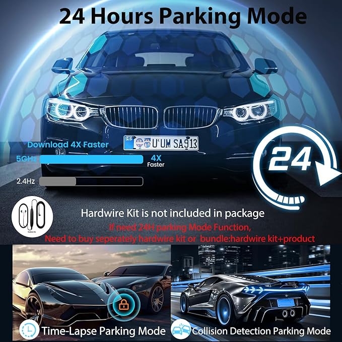 Mirror Dual Dash Camera,4K and 1080P Dash Cam with Voice Control Rear View Mirror Camera and WiFi,GPS Dashcam for Cars with WDR Night Vision, G-Sensor, 24 Parking Monitor ABS (Include 64FGB Card)